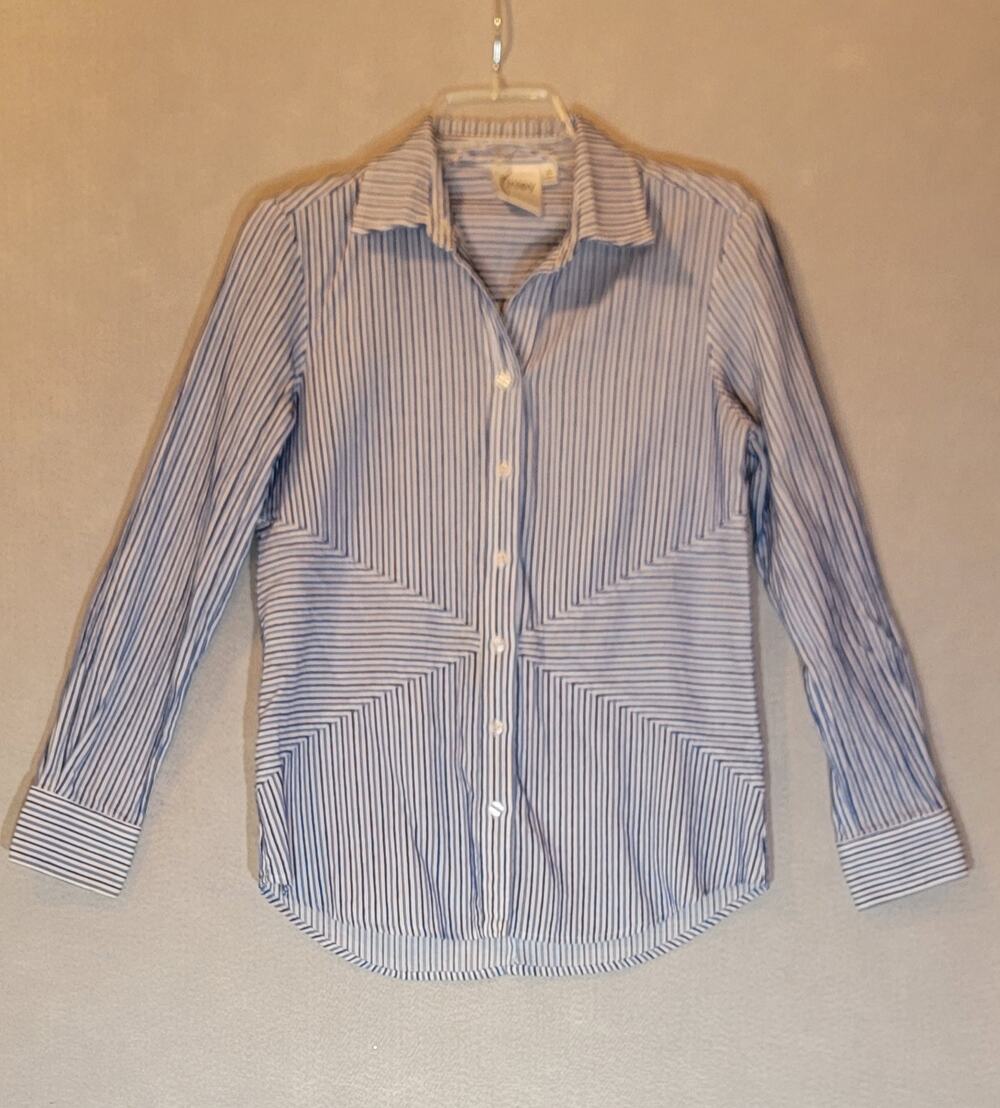 Finley Blue White Striped Chevron Panel Tailored Button Down Shirt XS